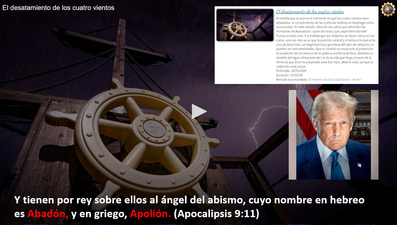 Imagen de un timón de barco de madera y metal situado en primer plano con cuerdas tensas y un mástil de madera bajo un cielo tormentoso con relámpagos. En el fondo un artículo y una foto de un hombre adulto mayor con traje, mirando seriamente.