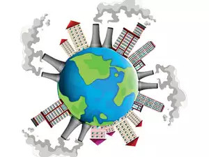 Illustration of Earth centered with diverse architectural structures radiating outward against a backdrop of swirling clouds, symbolizing global connectivity and cultural diversity.
