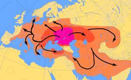 Map depicting various intensity levels of celestial observations across the Mediterranean region, with areas of high visibility marked in bright pink and moderate visibility in orange and red shades over a yellow geographic map.
