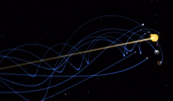 An illustration of a celestial pattern depicting a series of interconnected luminescent lines and spheres against a star-scattered dark sky, resembling an interpretation of a Mazzaroth constellation.