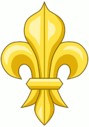 A golden fleur-de-lis symbol with a stylized lily design featuring three petals bound together near their bases.