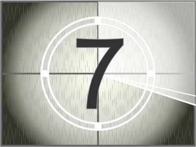Graphic depictions presented with an abstract design featuring a large number 7 centered within a white circular outline against a textured grey background with vertical streaks, and subtle diagonal line.