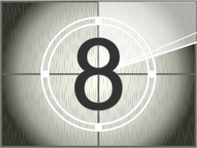 A graphic featuring a large number eight centered within intersecting circles on a textured grey background with a subtle radiating light effect.