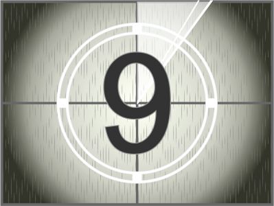 An artistic representation of the number 9 centered within an abstract celestial diagram, featuring overlapping circles and a crosshair design, set against a textured gray background with a subtle rain-like pattern.
