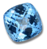 A digitally rendered image of a large, faceted gemstone with a vibrant play of light across its surfaces, reflecting shades of blue and white.