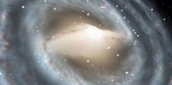 A detailed image of a galaxy featuring swirling arms surrounding a bright, dense central core, scattered with numerous stars against a backdrop of deep space.