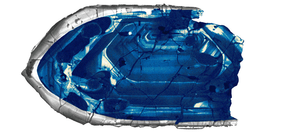 An ancient celestial map in blue tones depicting various constellations from the Mazzaroth, damaged and fragmented around the edges.