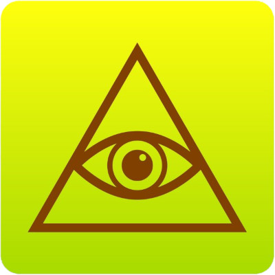 A graphic of an eye within a triangle, set against a lime green background, symbolizing observation and enlightenment.