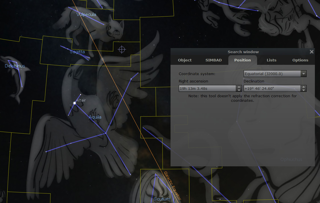 An astronomical software interface displaying a detailed stellar map of the night sky, overlaid with illustrations of traditional celestial figures, labeled with various star names and coordinates in a celestial coordinate system. The map is used for scientific navigation of star positions and celestial events.