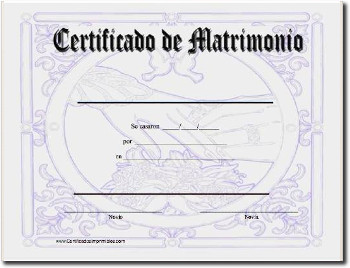 Imagen de un certificado de matrimonio con bordes adornados y un diseño elegante. En la parte superior se lee "Certificado de Matrimonio". En el centro, hay espacios en blanco para llenar los nombres y detalles del matrimonio. El fondo incluye un diseño sutil que evoca el concepto de Mazzaroth, todo en un tono monocromático.