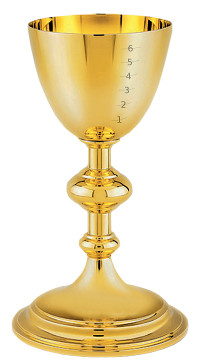 A golden trophy chalice featuring numbered markings from 1 to 6 on its bowl.
