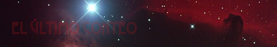 Imagen astronómica de tonalidades rojas y azules con una estrella brillante en el centro y un texto en español que dice "EL ÚLTIMO CONTEO". Las constelaciones se observan en un fondo estelar.