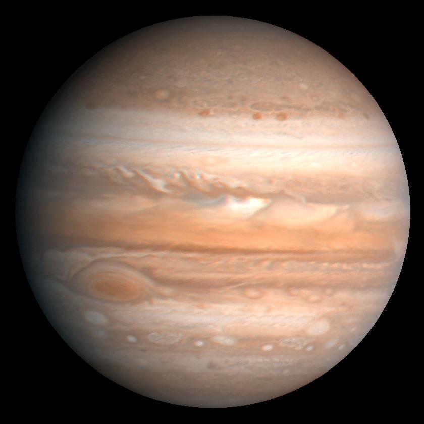 A high-resolution image of Jupiter showcasing its swirling gas clouds and storms, including the prominent Great Red Spot.