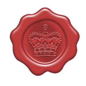 Ein rotes Wachssiegel mit einem gepr&auml;gten Kronenmotiv in der Mitte.