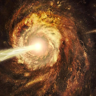 An artistic depiction of a celestial galaxy featuring swirling masses of stars and cosmic dust illuminated by a bright, central light source, evoking imagery from the astronomical phenomena or possibly the Mazzaroth.