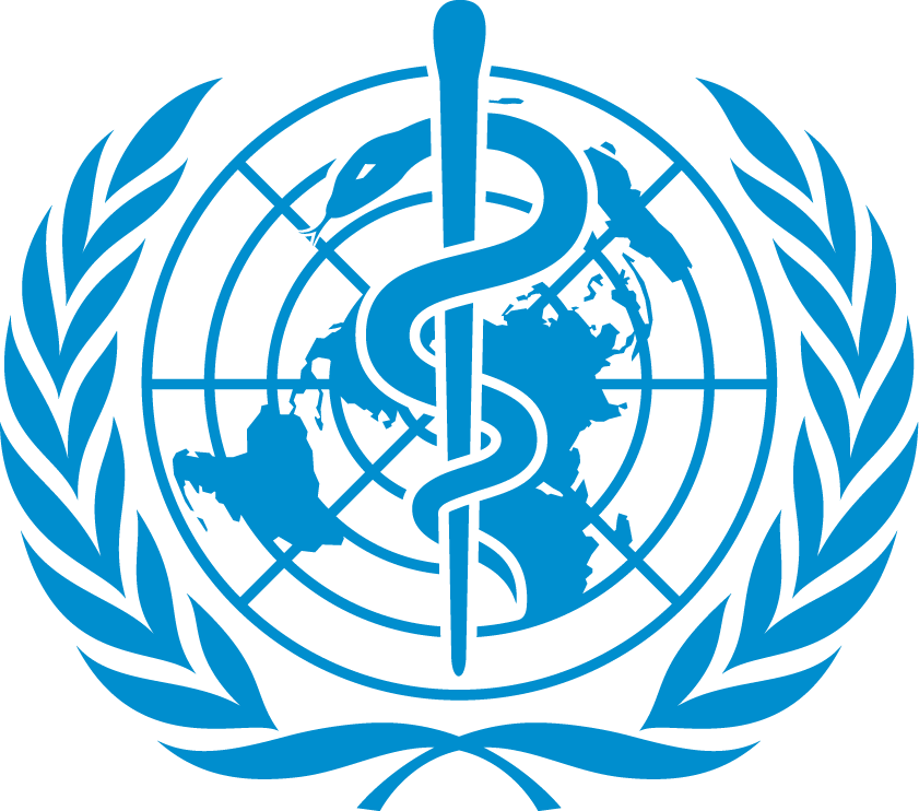 A stylized emblem featuring a central caduceus symbol superimposed on a globe, surrounded by a double wreath of laurel leaves. The design is rendered in a uniform blue color, emphasizing its thematic unity and symbolic significance.